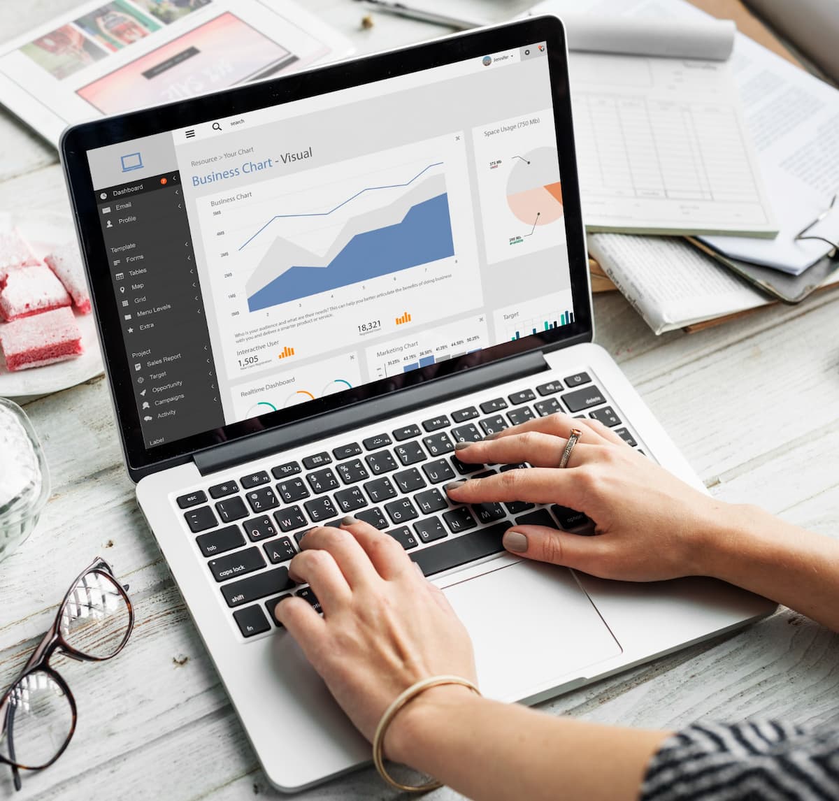 Painel de métricas de campanhas de tráfego pago com gráficos de investimento e retorno